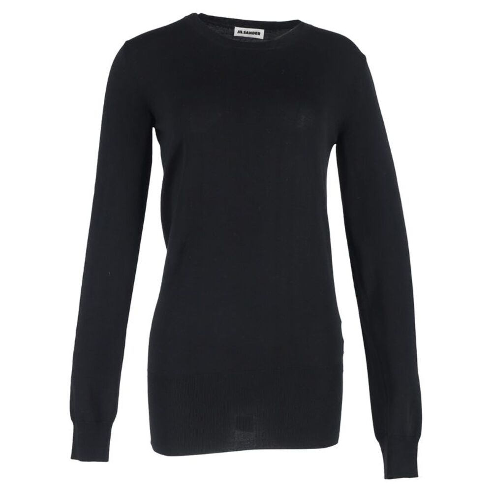 Jil Sander Plain Crewneck Sweater in Black Wool